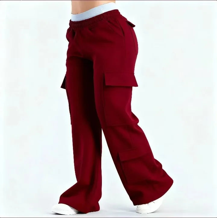 2026 Women‘s Wide Leg Cargo Pants Elastic Waistband with Large Pockets Casual Fitness Sportswear Y2k Long Pants