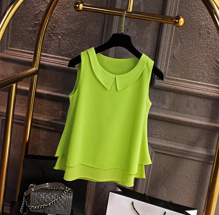 Women's Blouses 2026 New Sleeveless Peter Pan Collar Shirt for Women Chiffon Blouse  Summer Casual Oversized 5XL Female Tops