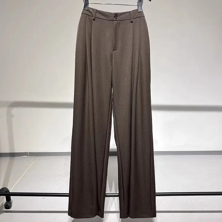 2026 Fall Winter Elegant Gray Suits Pants for Women Office Lady High Waist Wide Leg Fashion Trousers with Pockets Black Pant