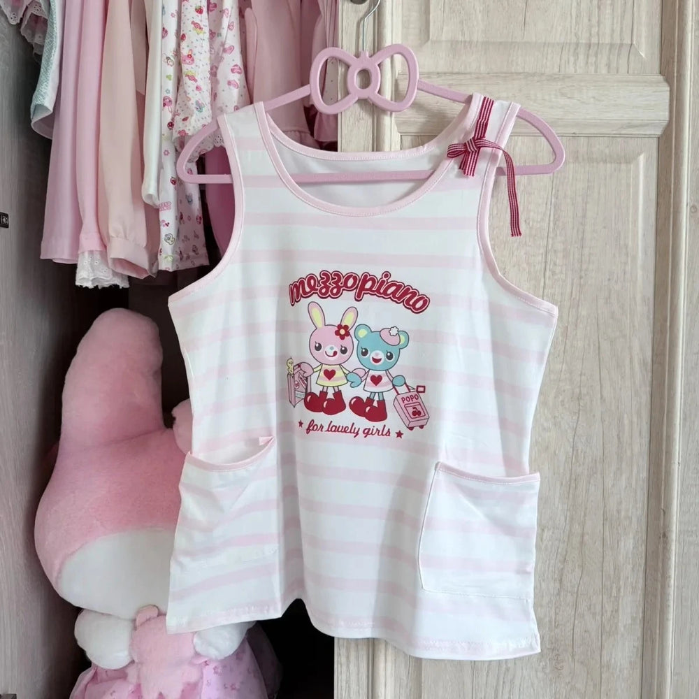 Kawaii Cartoon Print Ruffle-Trim Top | Braviixx
