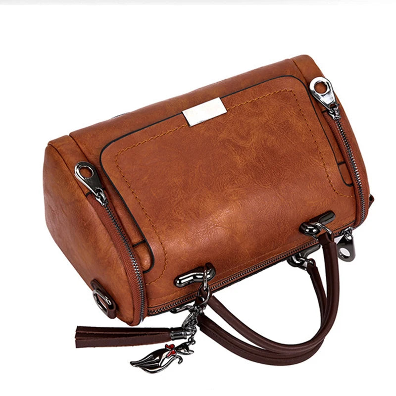 Tassel Boston Crossbody Handbag | Twin Handles & Detachable Strap | Braviixx