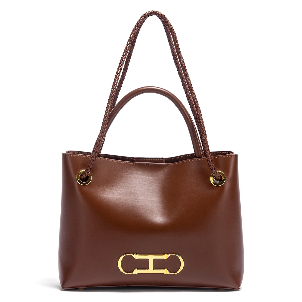 Minimalist Tote Bag | Braided Straps & Gold-Tone Detail | Braviixx