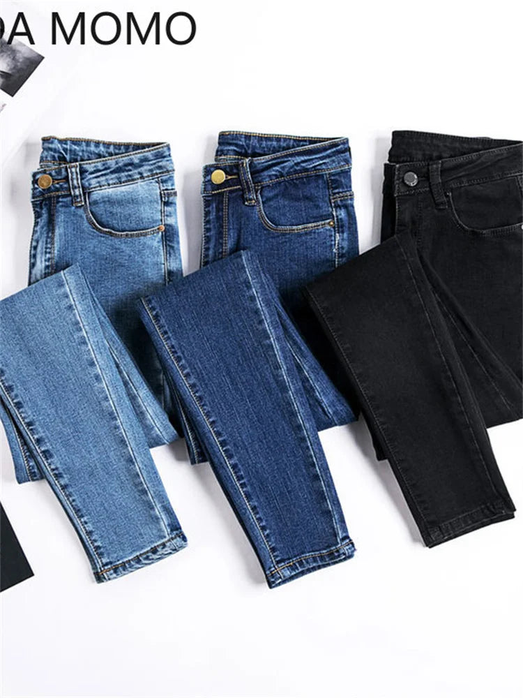Women's High Waist Slim Straight Ankle Jeans · Black / Light Blue / Dark Blue · W26–31