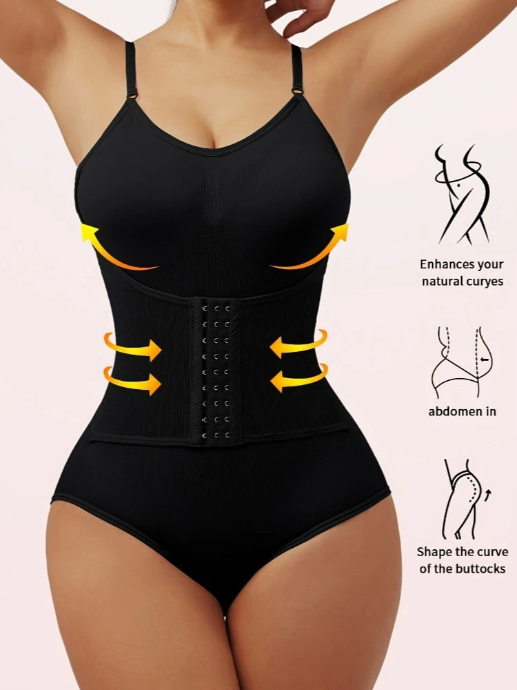 Women's Full Body Shaping Bodysuit Tummy Tummy Trimmer Suit with Front Closure Backless Strappy T Back Design Tight