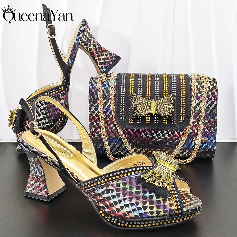 Women's Crystal Rhinestone Peep Toe Pumps | Square Heel Ankle Strap | 8.5cm | 6 Colors | EU 38–43