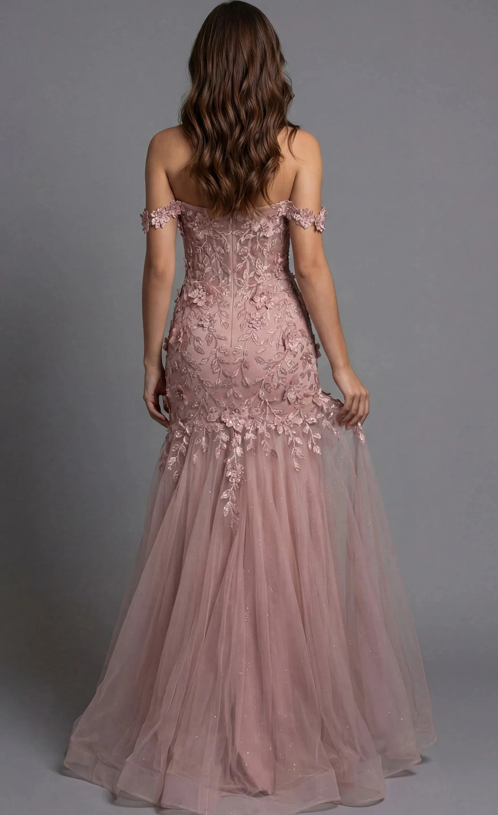 3D Floral Off-Shoulder Mermaid Corset Gown | Glitter Tulle Lace Appliqué Evening Dress