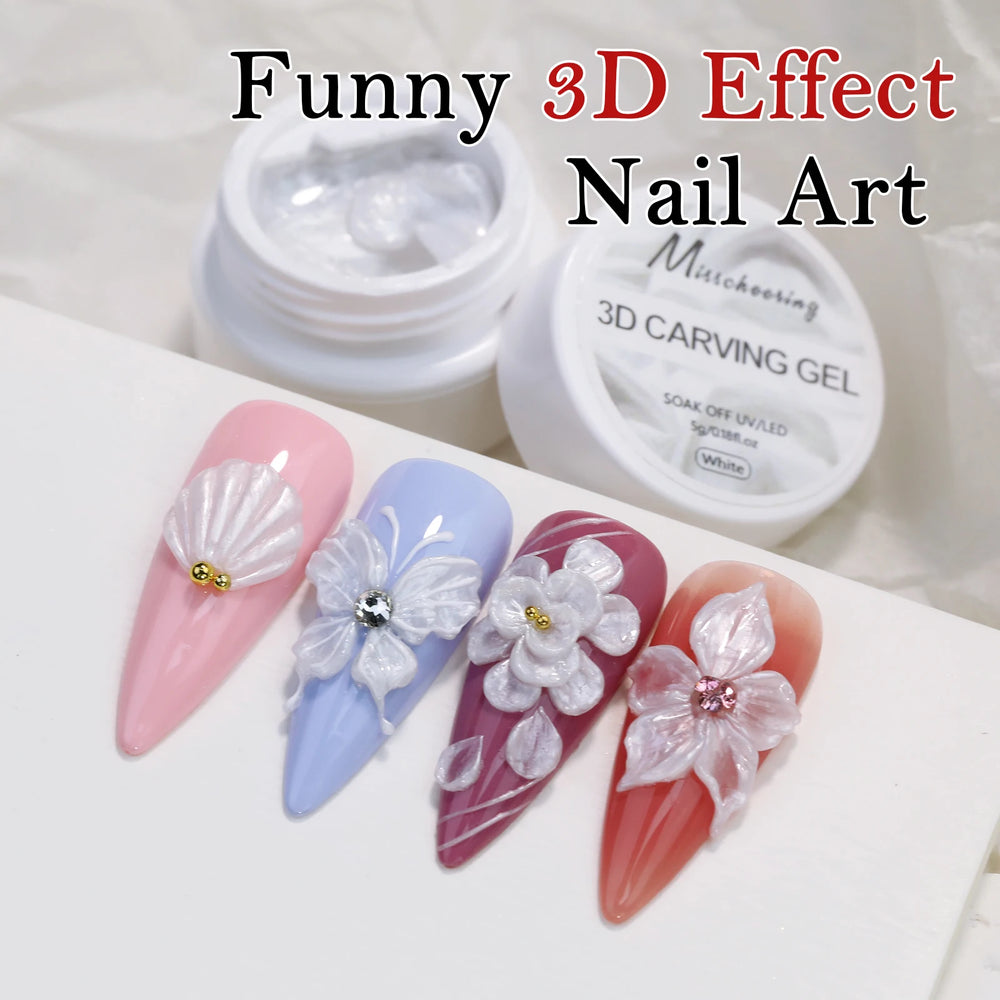 5ml White 3D Carved Nail Art Gel | Sculpting & Design Options | Braviixx