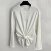 Women's t-shirt 2026 Summer New Stretch Knitted Slimming Women's Long Sleeve Top pure cotton round neck pullover y2k Top women