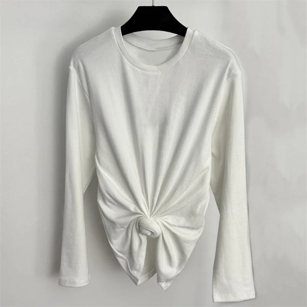 Women's Front Twist Knot Stretch Knit Long Sleeve Top · Grey / Black / White · S–L