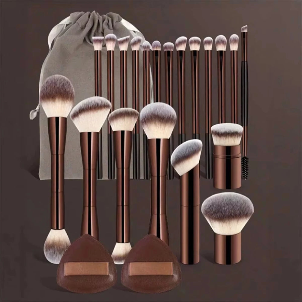 22-Piece Makeup Brush Set | 20 Brushes, 2 Powder Puffs & Bag | Braviixx