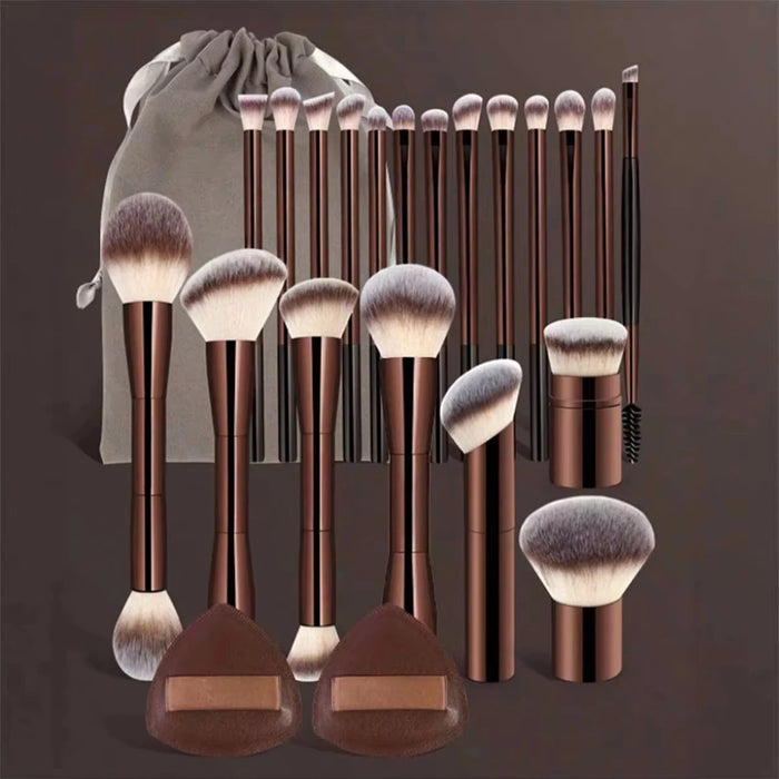 22-Piece Makeup Brush Set | 20 Brushes, 2 Powder Puffs & Bag | Braviixx