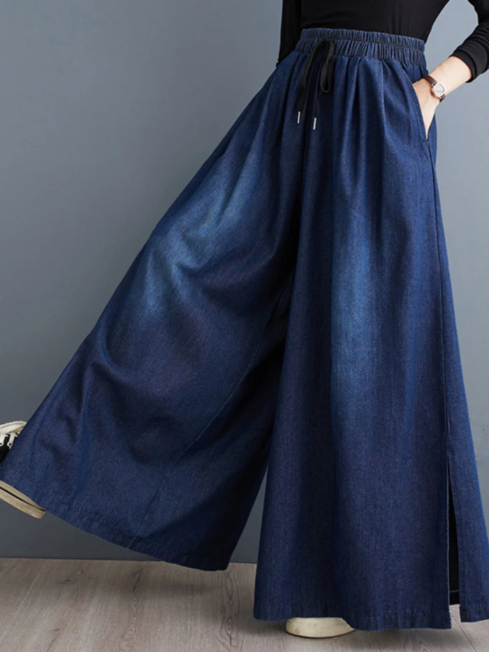 High Waist Wide Leg Denim Jeans Women Casual Artistic Skirt Pants Slimming Loose Wide Leg Pants Spring 2026 New Arrival