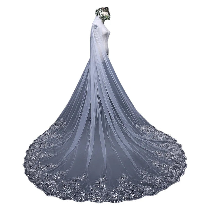 Women's Sequins Lace Wedding Bridal Veil With Comb 118inch