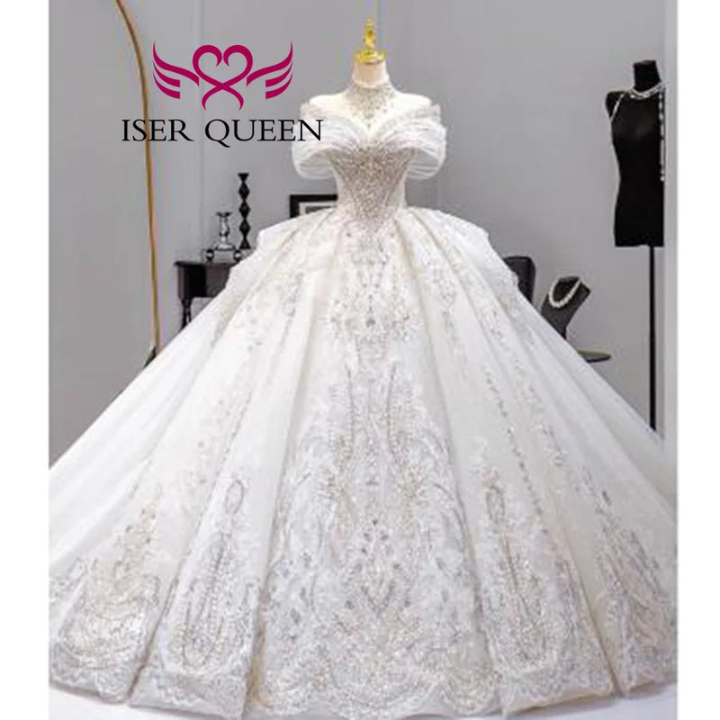 Off-Shoulder Ball Gown Wedding Dress | Beaded Lace | Braviixx