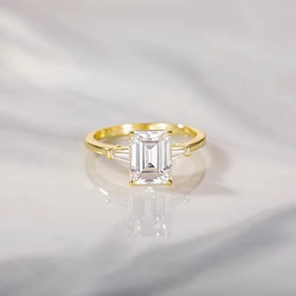 Women's Emerald-Cut Three-Stone Ring | Silver, Gold & Rose Gold Tones | Braviixx