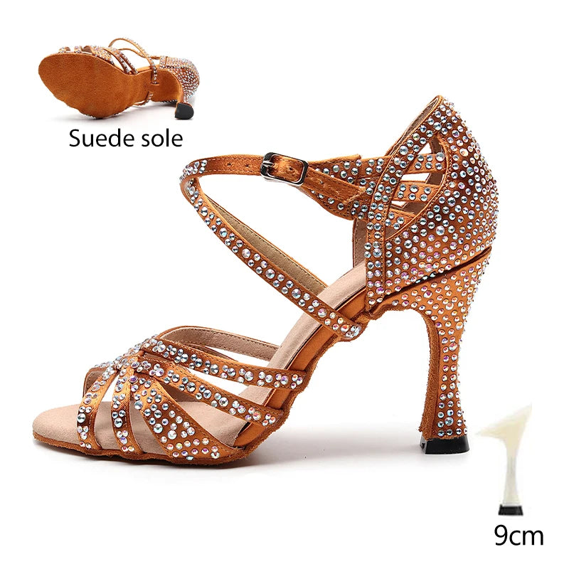 Women's Rhinestone Cross-Strap Dance Heels | Braviixx
