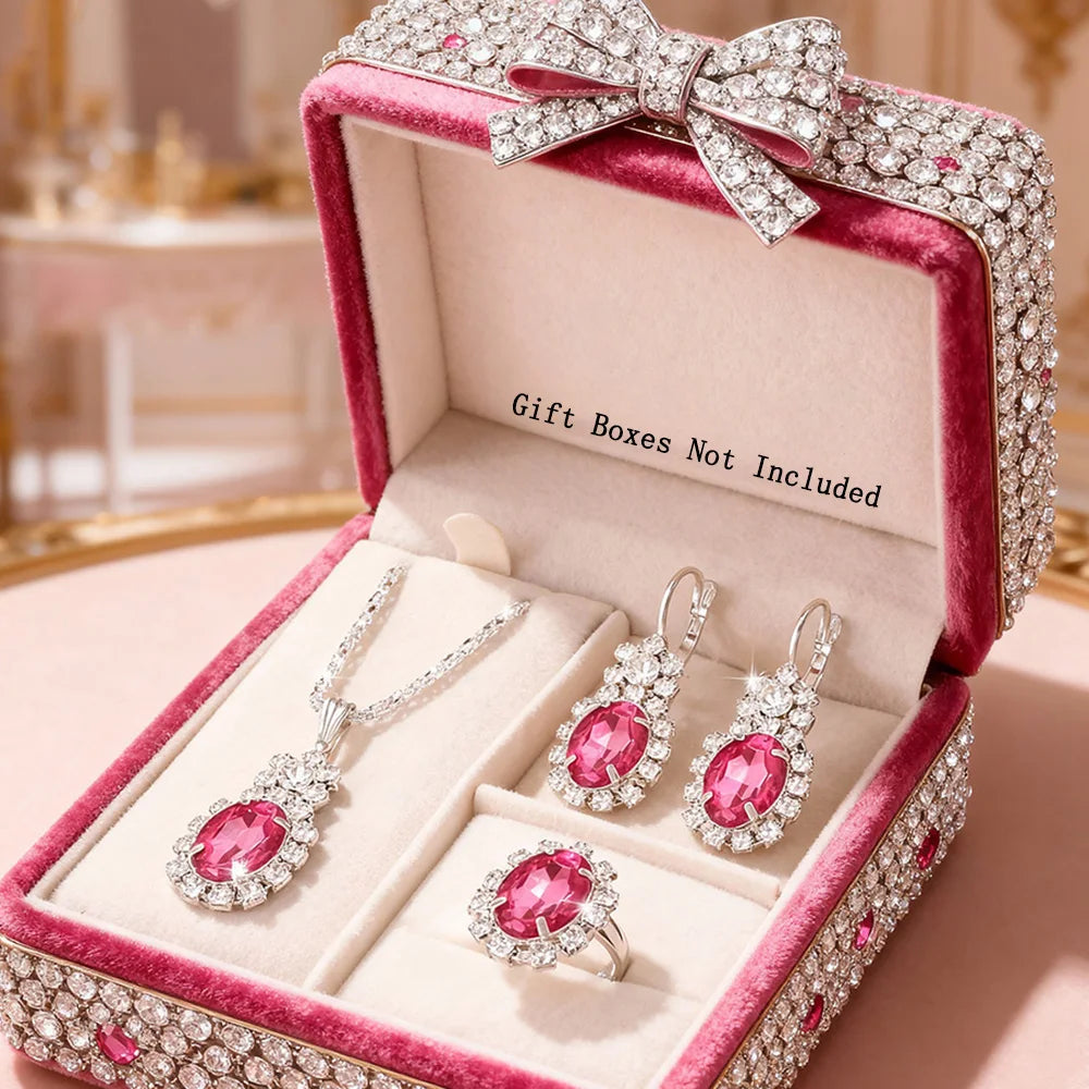 Women's Halo Jewellery Set | Pendant Necklace, Drop Earrings & Ring | Braviixx