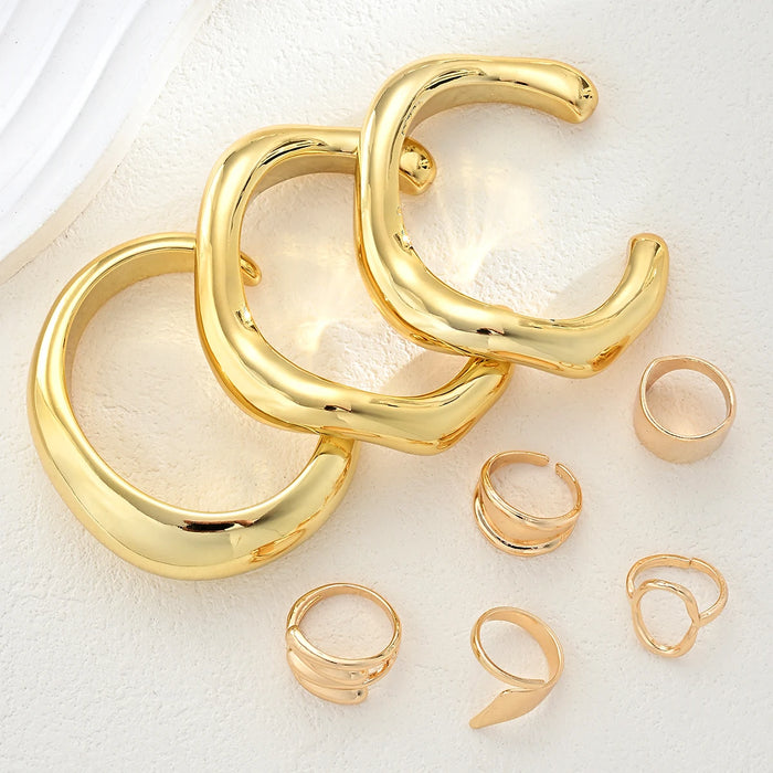 Women's 8-Piece Gold-Tone Jewellery Set | 3 Cuff Bracelets & 5 Rings | Braviixx