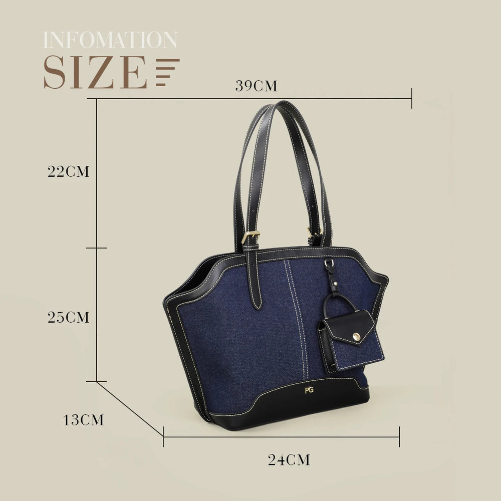 Structured Commuter Tote Bag | Contrast Stitching & Mini Pouch | Braviixx