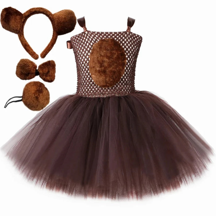 Girls' Brown Bear Tutu Costume Dress | Halloween & Party | 12M–12Y | Braviixx