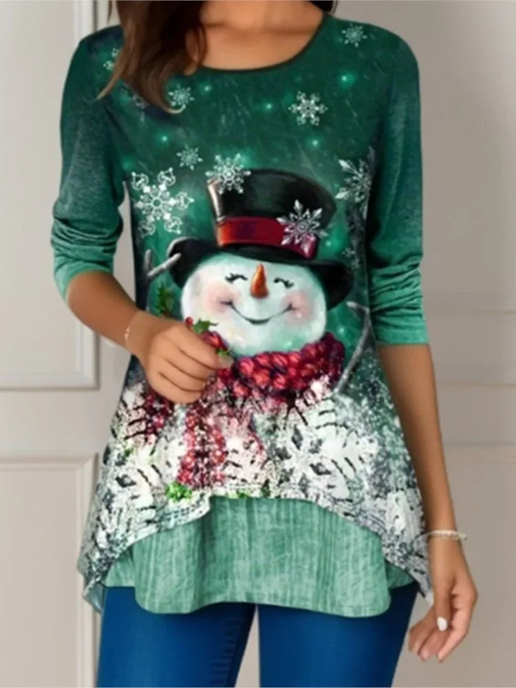 Women's Christmas Print Tunic Top | Asymmetric Hem | Braviixx
