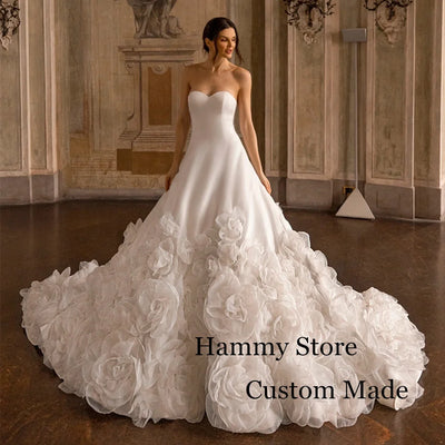 Floral A-Line Wedding Dress | Sweetheart & Chapel Train | Braviixx