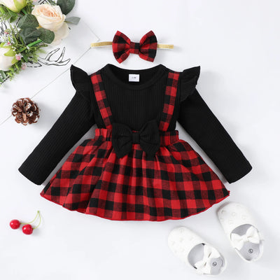 Baby Girls' Checkered Bow Dress with Headband | 0–18 Months | Braviixx