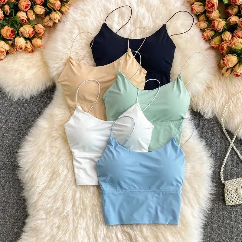 Ice Silk Padded Bralette Camisole Tank Top | Seamless Backless Wireless Vest | 4 Colours | Braviixx
