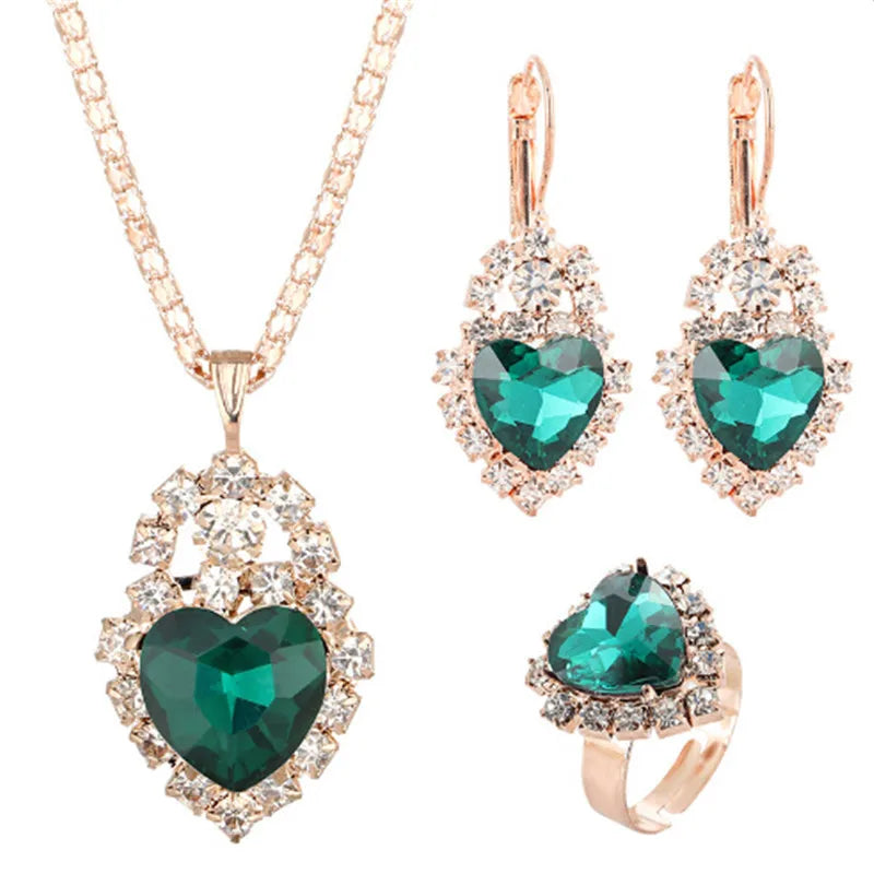 Women's Heart Jewellery Set | Necklace, Earrings & Ring or BJ Accessory | Braviixx