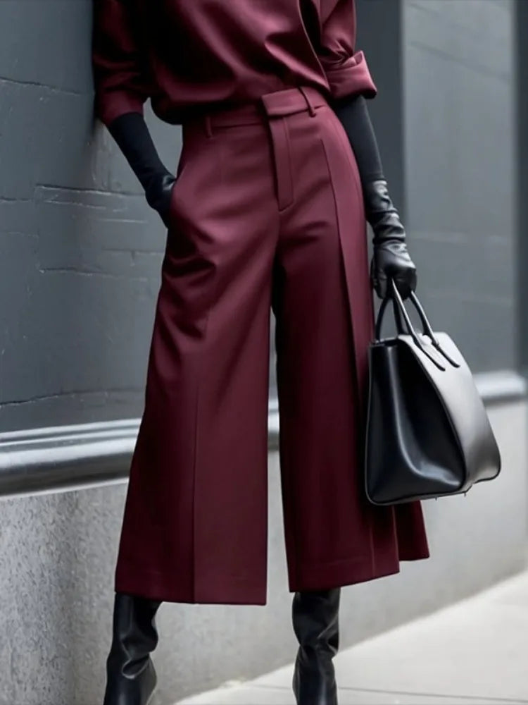 Women's Wine Red High Waist Wide Leg Pants 2026 Summer Fashion Pleated Ninth Pants Matching Bottoms Streetwear Trousers