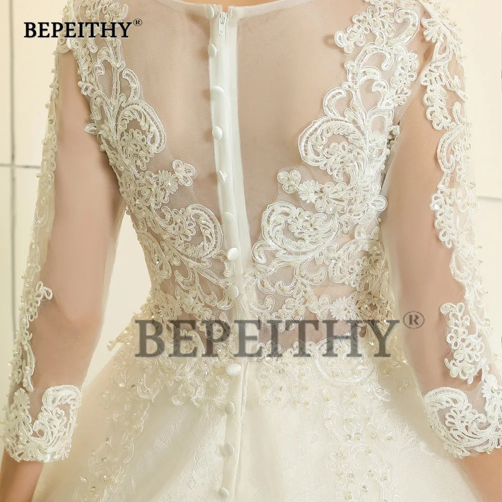 Lace Wedding Ball Gown | Three-Quarter Illusion Sleeves | Braviixx