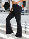 Four-season temperament ladies' trousers-loose leggings with abdomen and hips, high waist and V-shaped cross pants