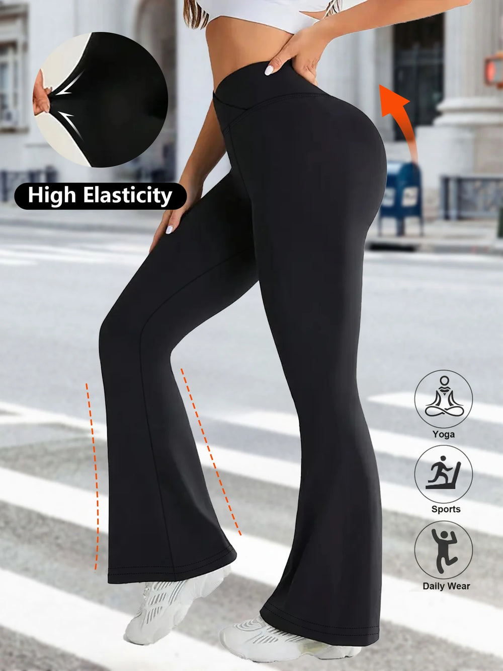 Four-season temperament ladies' trousers-loose leggings with abdomen and hips, high waist and V-shaped cross pants