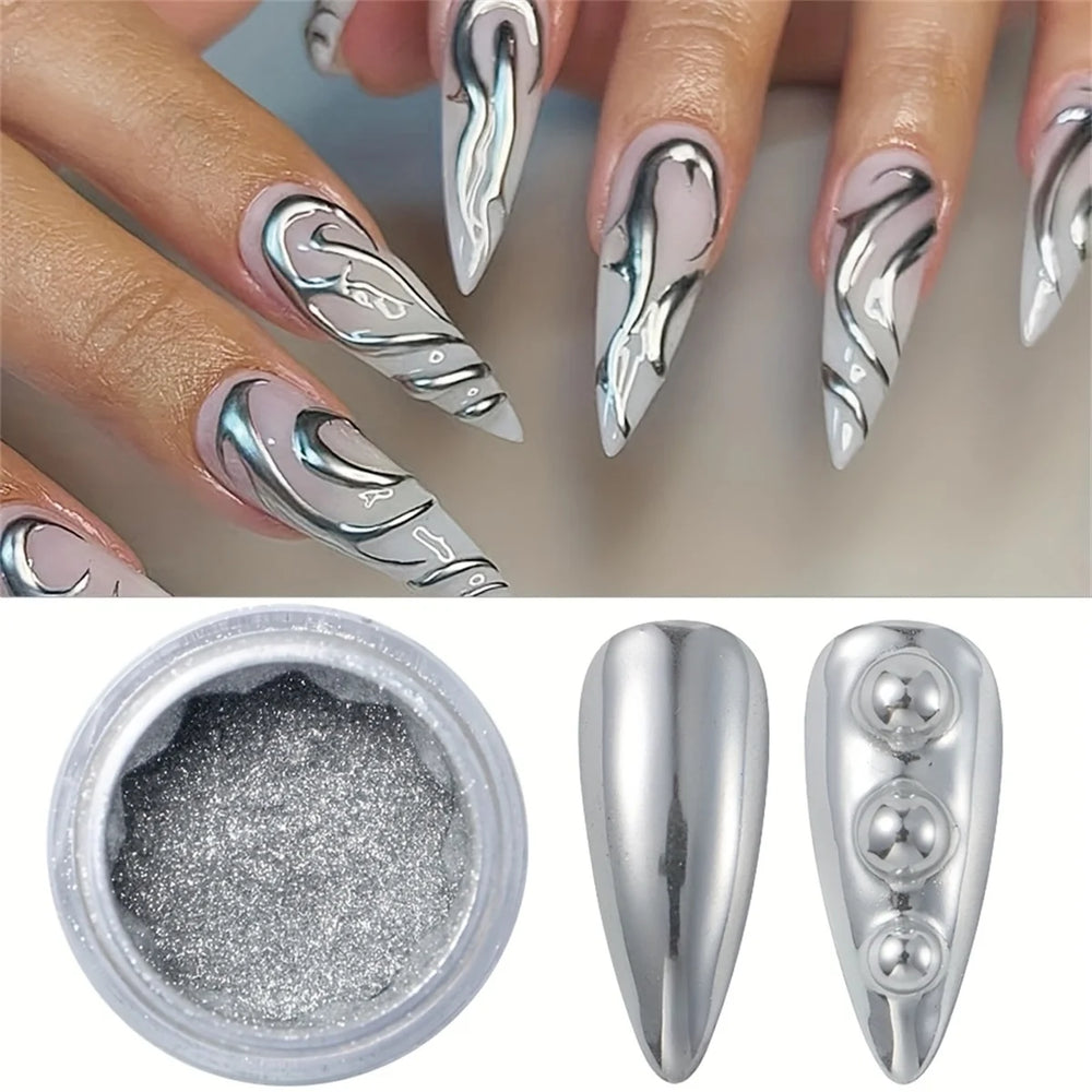 1g Mirror Chrome Nail Powder | Gold, Silver & 6-Piece Set | Braviixx