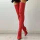 Plus Size 34-46 Women Boots Sexy Thigh High Boots Stretch PU Leather Over-the-knee Heeled Boots Black Red Autumn Winter Shoes