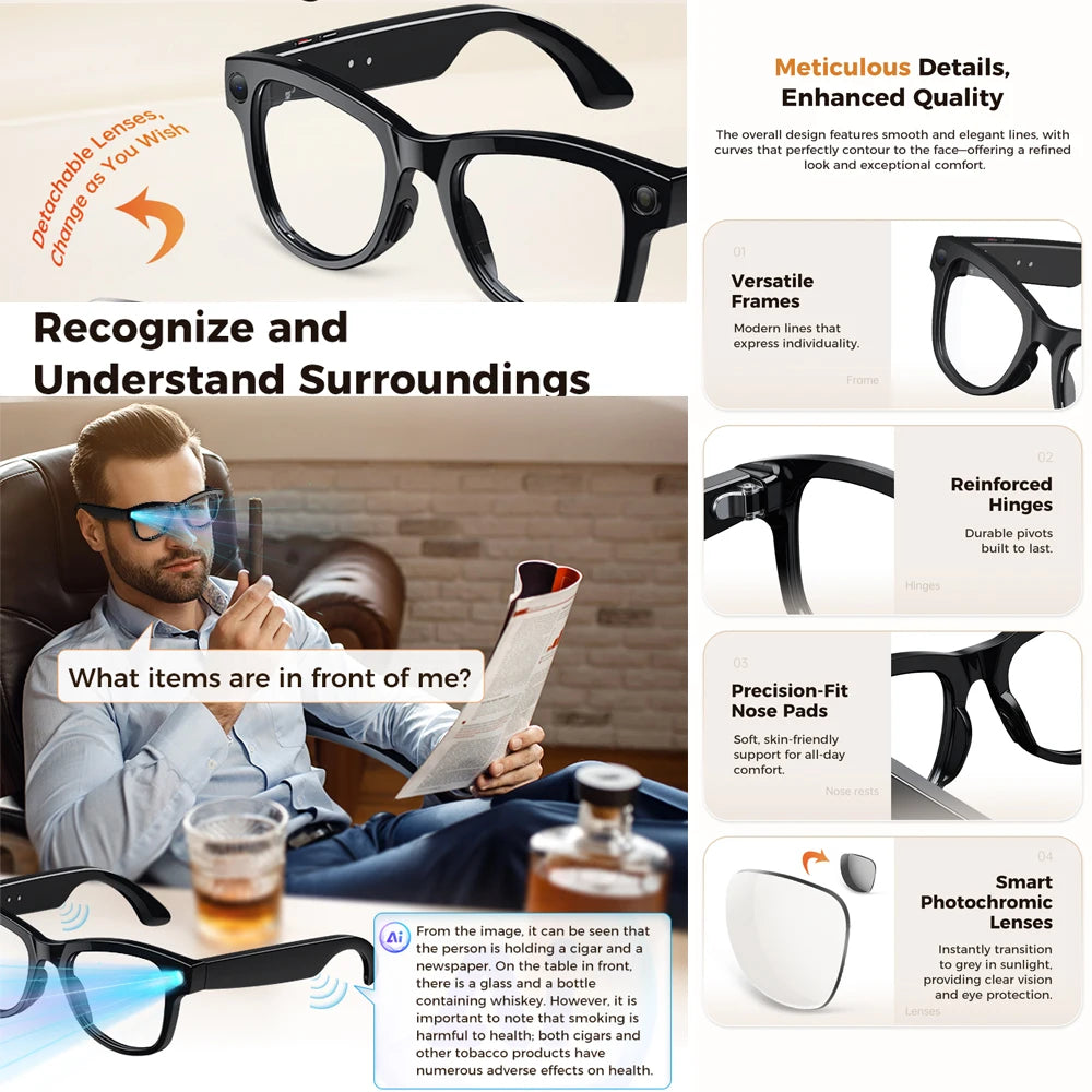 800W AI Camera Smart Glasses with Translation & Bluetooth Calling | Braviixx