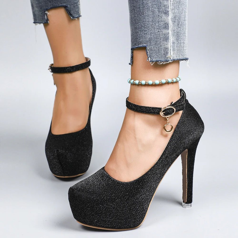 Women's Glitter Platform Pumps | Ankle-Strap High Heels | Braviixx