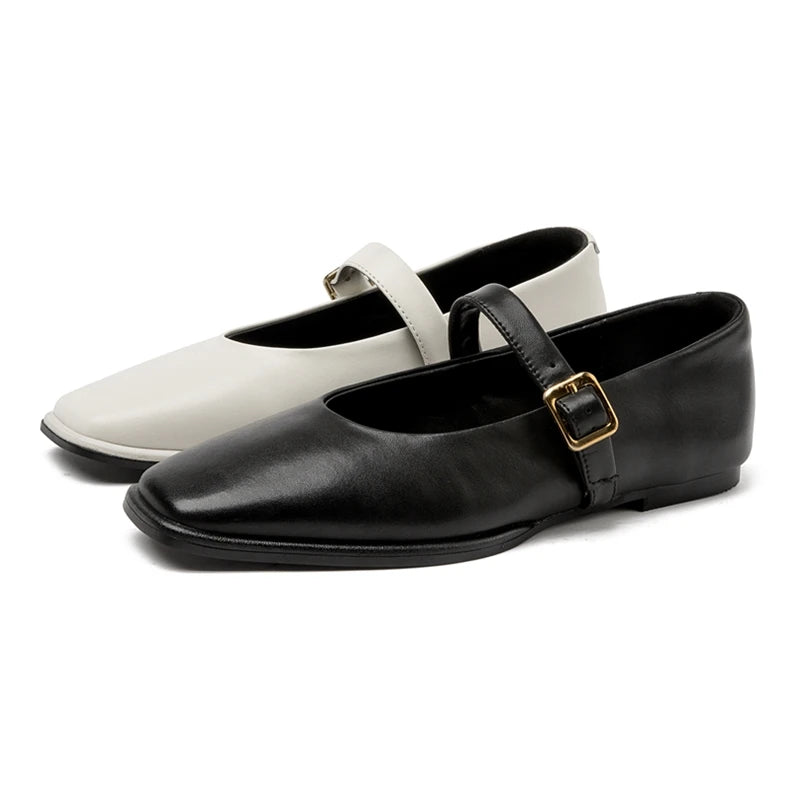 AIYUQI Mary Jane Shoes Female Genuine Leather 2026 New Snap Ballet Shoes Women Square Toe Flat Cowhide Ladies Shoes