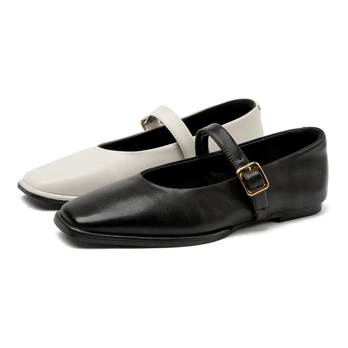 AIYUQI Mary Jane Shoes Female Genuine Leather 2026 New Snap Ballet Shoes Women Square Toe Flat Cowhide Ladies Shoes