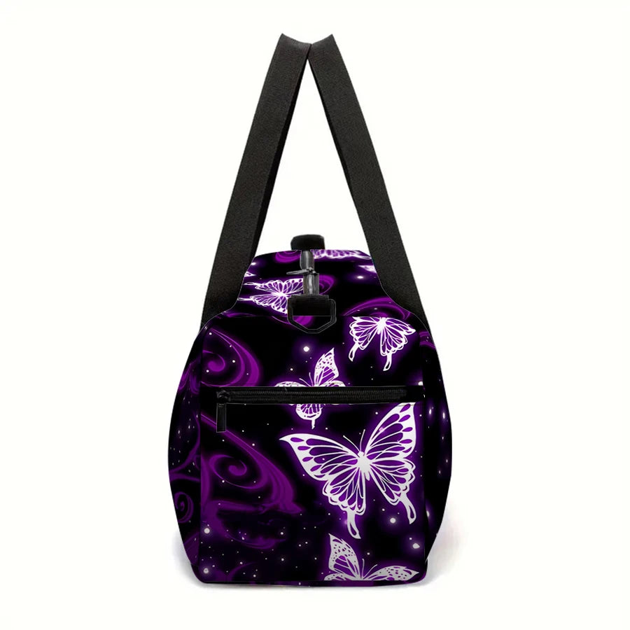 Purple Butterfly Pattern Large Duffle Travel Bag | Waterproof Gym Tote | Braviixx