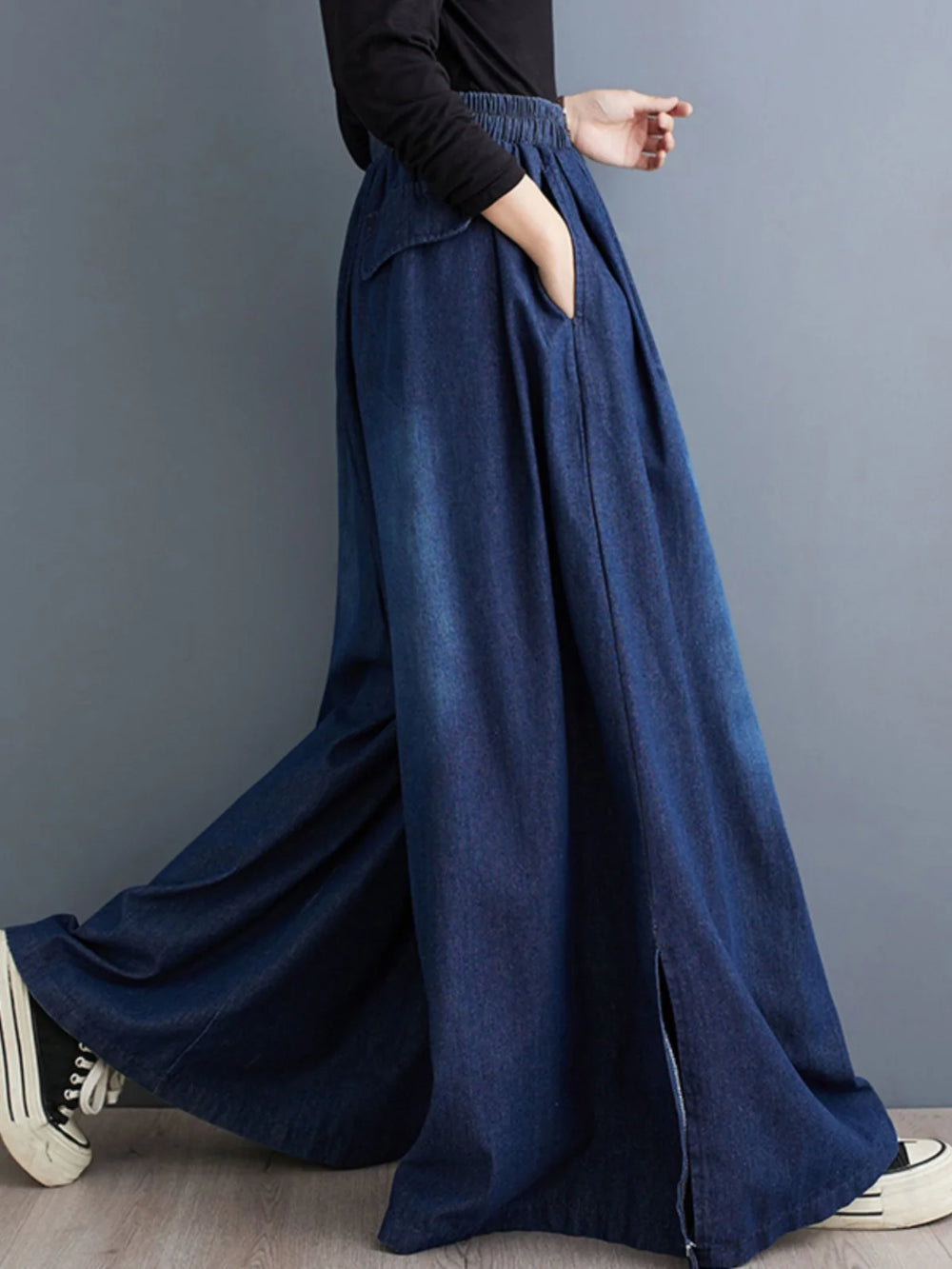 High Waist Wide Leg Denim Jeans Women Casual Artistic Skirt Pants Slimming Loose Wide Leg Pants Spring 2026 New Arrival