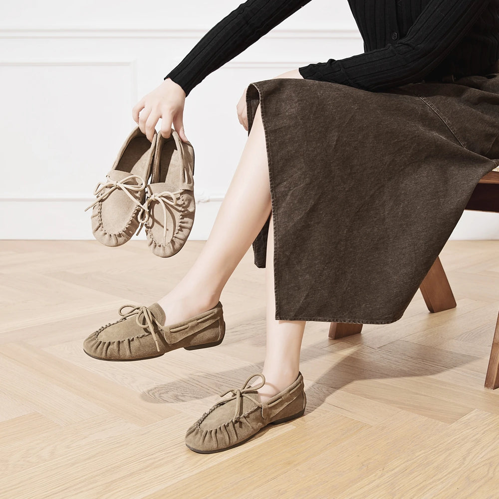 AIYUQI 2026 New Women's Flats Shoes Hand-sewn Pleats Women Loafers Large Size Casual Leather Female Shoes