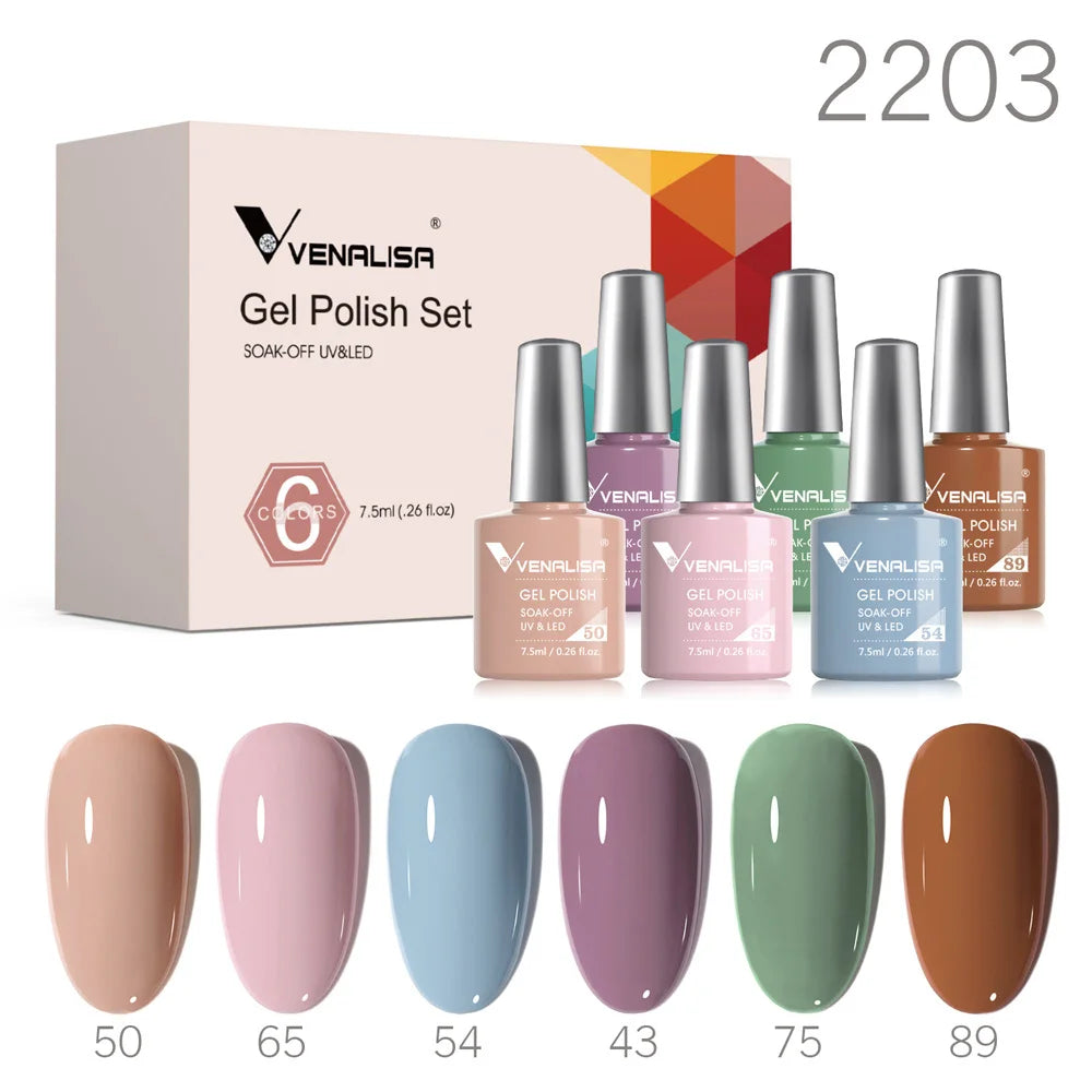 6-Piece UV/LED Gel Nail Polish Kit | 14 Color Sets | Braviixx