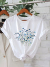 2026 Spring Summer New Women's Round Neck Floral Print Cool Fashion Short Sleeve Casual T-Shirt 90s Graphic T Shirt Clothes