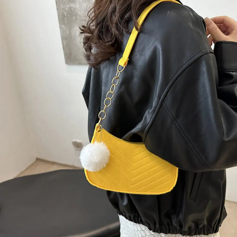 Women's Mini Shoulder Bag | Chevron & Pom-Pom | Braviixx