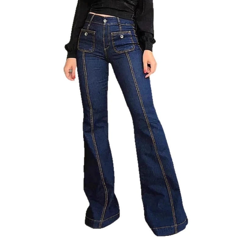 Women Jeans Denim Pant Vintage Flare Pants Y2k Streetwear Slim Fit High Waist Straight Trousers Elegant Splice Work Casual 2026