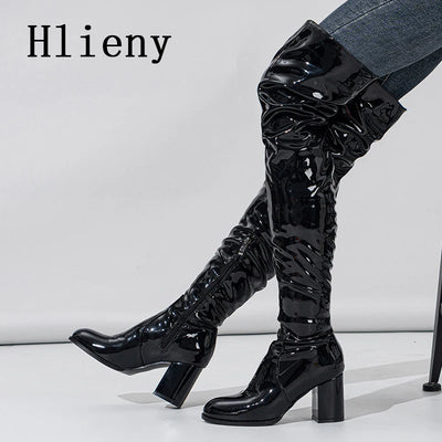 Women's Thigh High Patent Leather Boots – Square Heel Over-the-Knee Zip Boots | EU 35–42 | 3 Colors