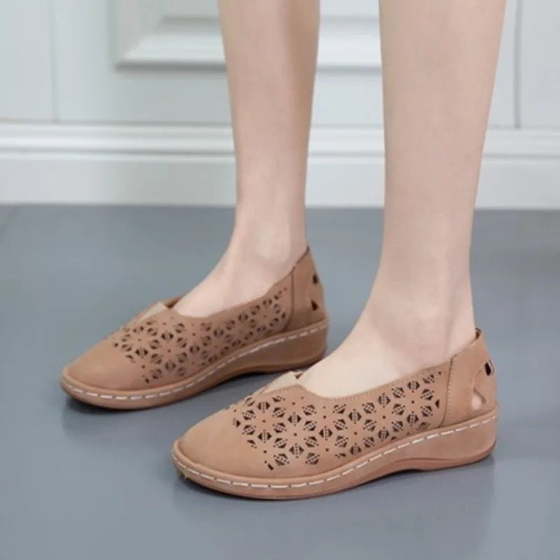 Cutout Slip-On Shoes | Round Toe & Low Wedge | Braviixx