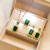 Green Rhinestone Necklace, Earrings & Ring Set | Braviixx