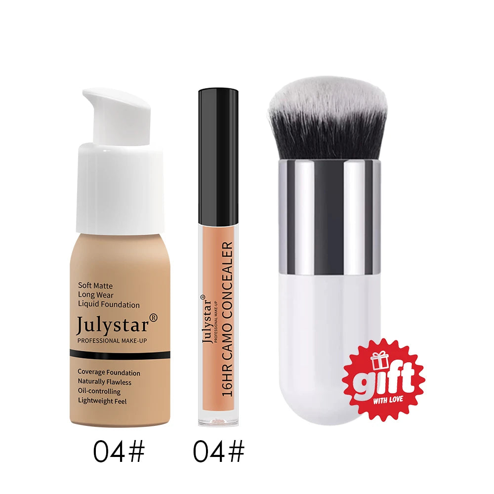 3-Piece Foundation & Concealer Makeup Kit | Brush Included | Braviixx